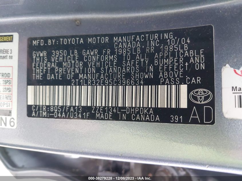 2T1LR32E95C396634 2005 Toyota Matrix Std