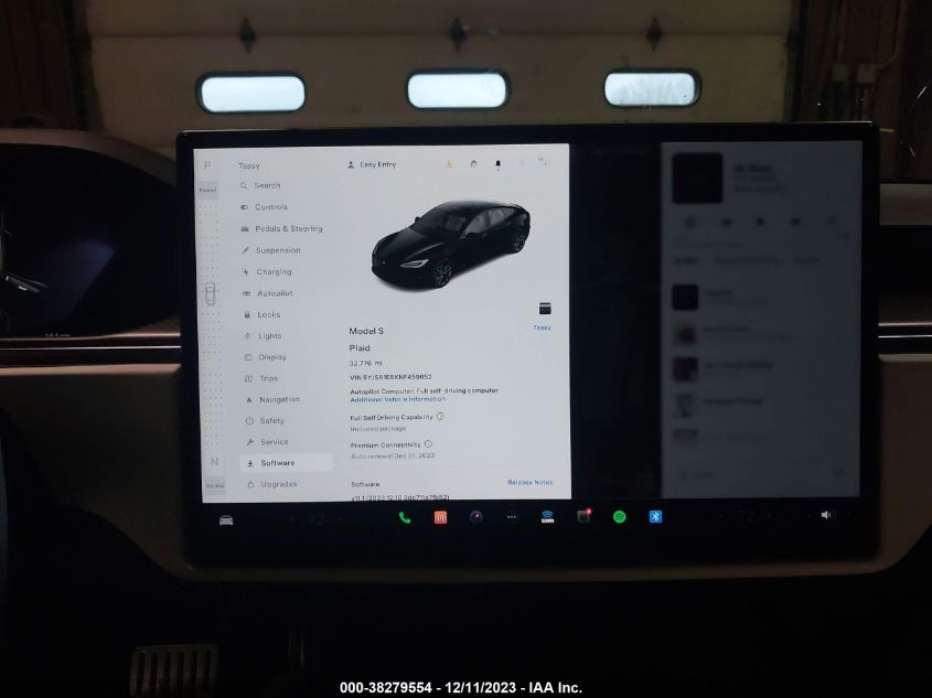 2022 Tesla Model S Plaid Tri Motor All-Wheel Drive VIN: 5YJSA1E6XNF459652 Lot: 38279554