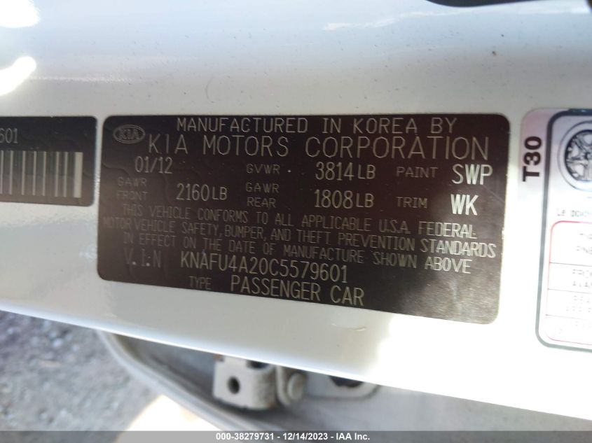 KNAFU4A20C5579601 2012 Kia Forte Ex