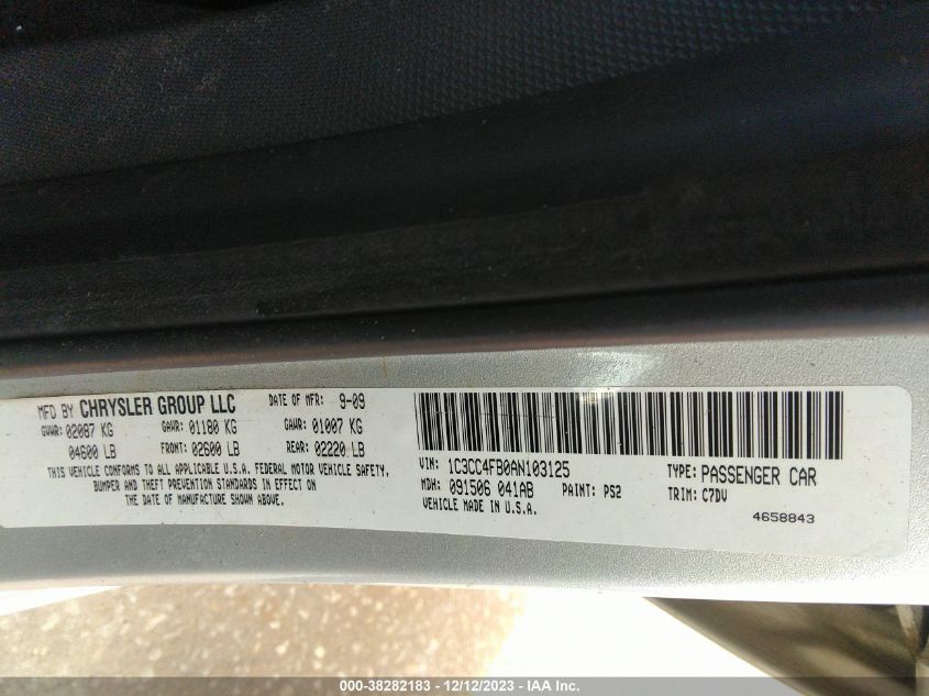 2010 Chrysler Sebring Touring VIN: 1C3CC4FB0AN103125 Lot: 38282183