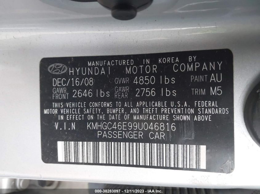 KMHGC46E99U046816 2009 Hyundai Genesis 3.8