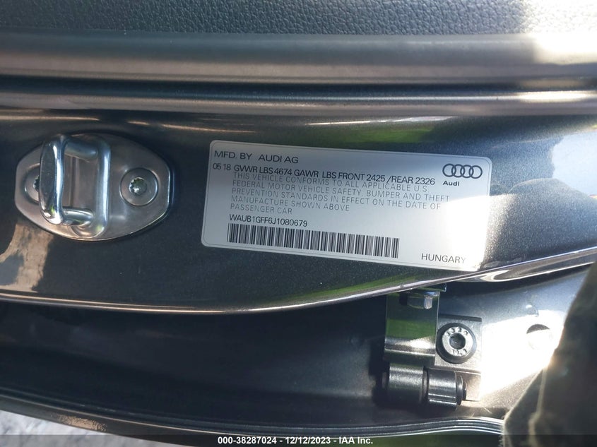 2018 AUDI S3 - WAUB1GFF6J1080679