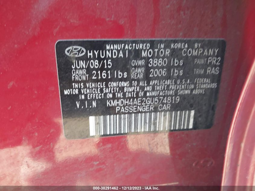 KMHDH4AE2GU574819 2016 Hyundai Elantra Se