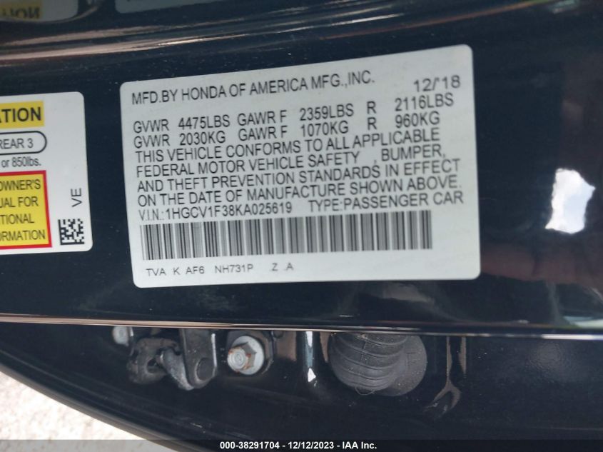 1HGCV1F38KA025619 2019 Honda Accord Sport