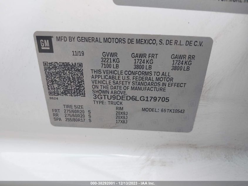 3GTU9DED6LG179705 2020 GMC Sierra 1500