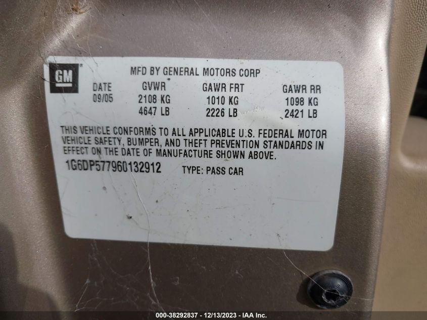 2006 Cadillac Cts Standard VIN: 1G6DP577960132912 Lot: 38292837