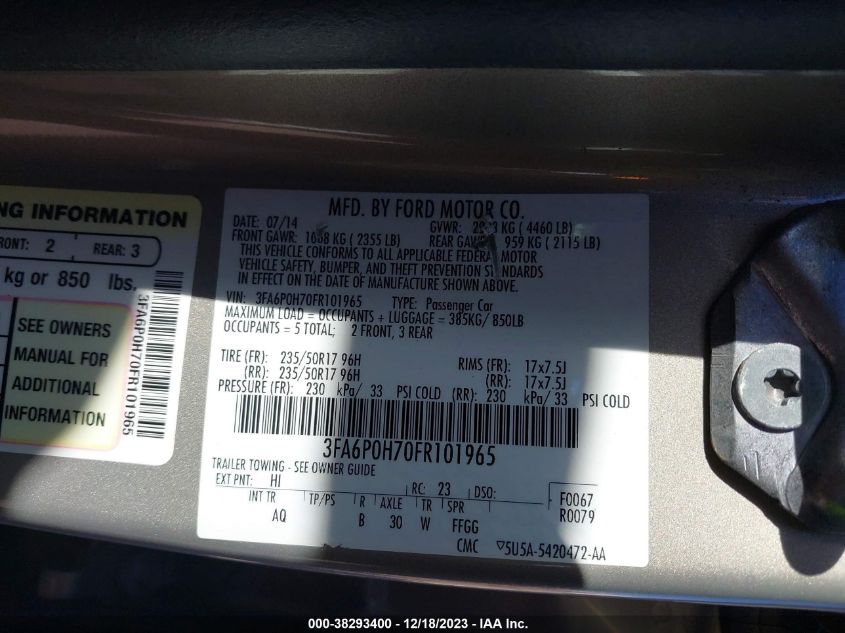 3FA6P0H70FR101965 2015 Ford Fusion Se