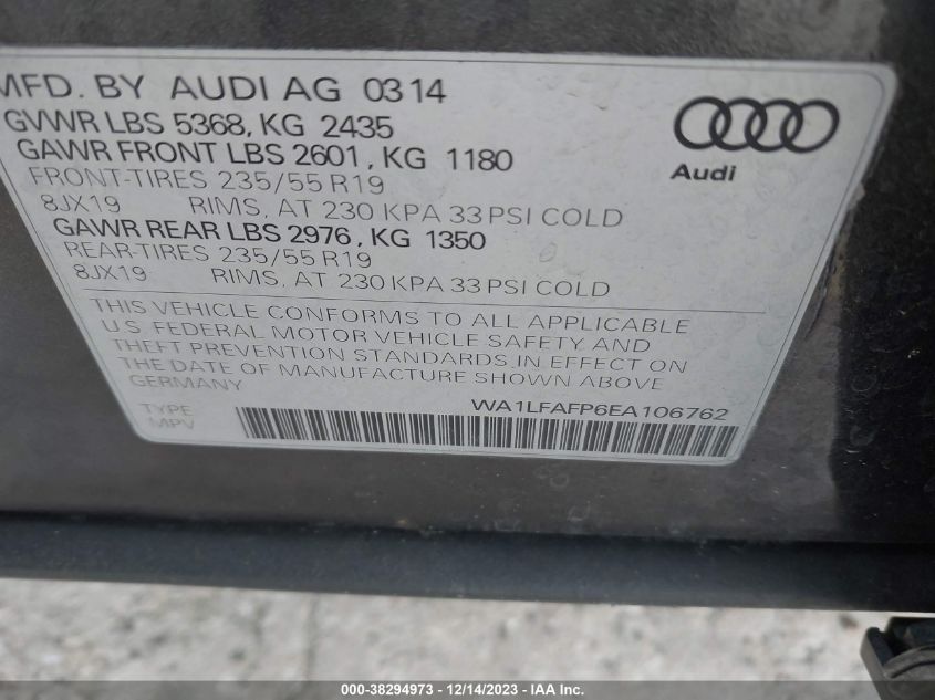 WA1LFAFP6EA106762 2014 Audi Q5 2.0T Premium