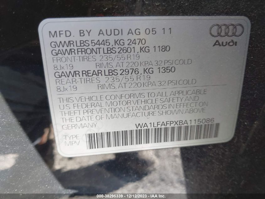 WA1LFAFPXBA115086 2011 Audi Q5 2.0T Premium