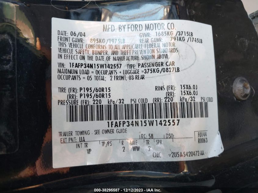 1FAFP34N15W142557 2005 Ford Focus Zx4