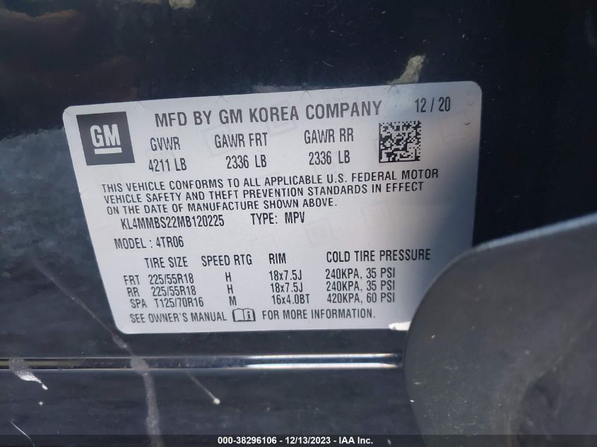 2021 Buick Encore Gx Fwd Preferred VIN: KL4MMBS22MB120225 Lot: 38296106