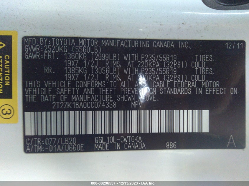 2T2ZK1BA0CC074358 2012 LEXUS RX photo no. 9