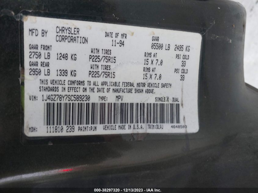 1995 Jeep Grand Cherokee Limited/Orvis VIN: 1J4GZ78Y7SC589230 Lot: 38297320