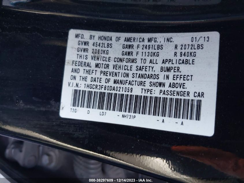 1HGCR3F80DA021059 2013 Honda Accord Ex-L V-6