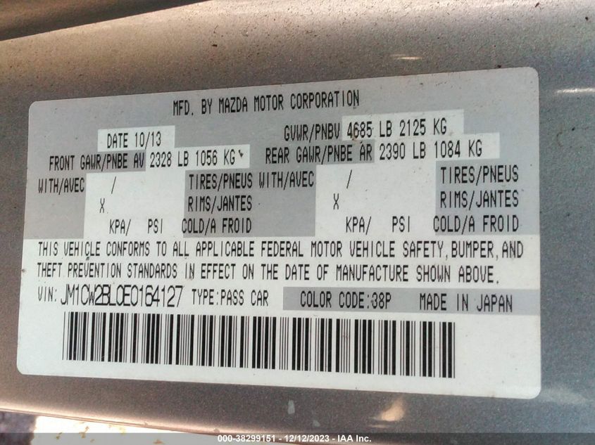 2014 Mazda Mazda5 Sport VIN: JM1CW2BL0E0164127 Lot: 38299151