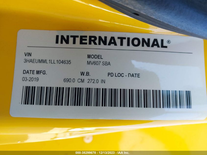2020 International Mv VIN: 3HAEUMML1LL104635 Lot: 43387586