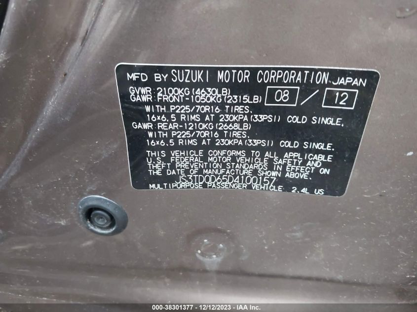 VIN JS3TD0D65D4100157 2013 Suzuki Grand Vitara, Pre... no.9