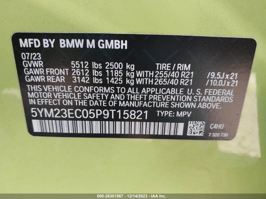 5YM23EC05P9T15821 2023 BMW X4 M