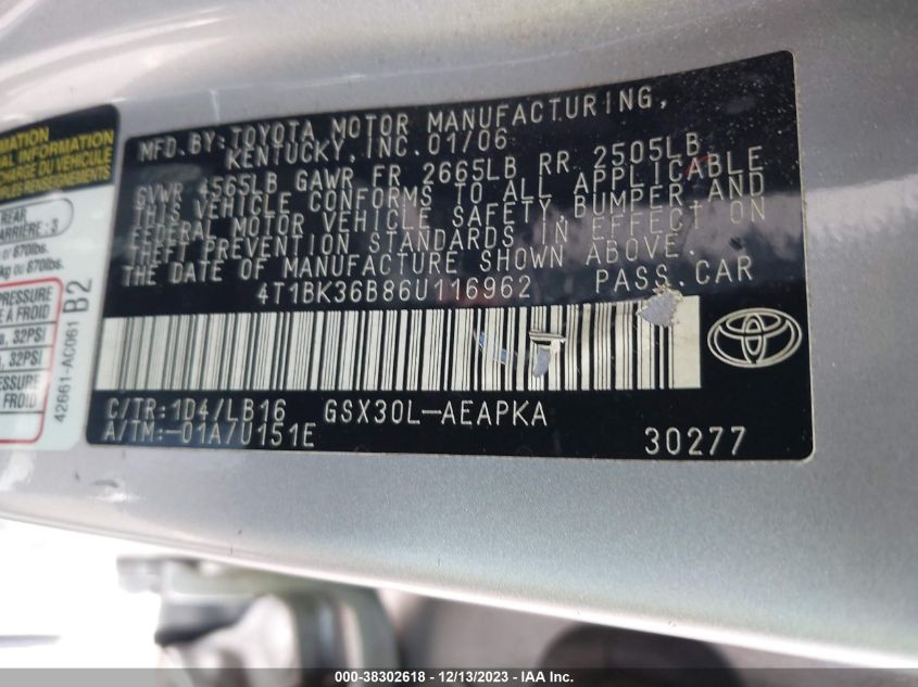 4T1BK36B86U116962 2006 Toyota Avalon Limited