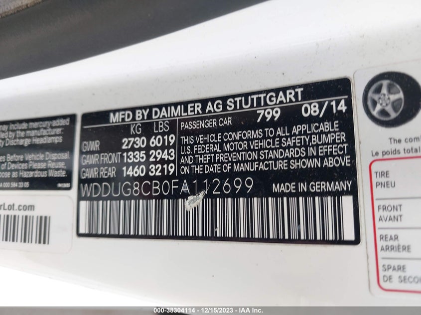 2015 MERCEDES-BENZ S 550 WDDUG8CB0FA112699