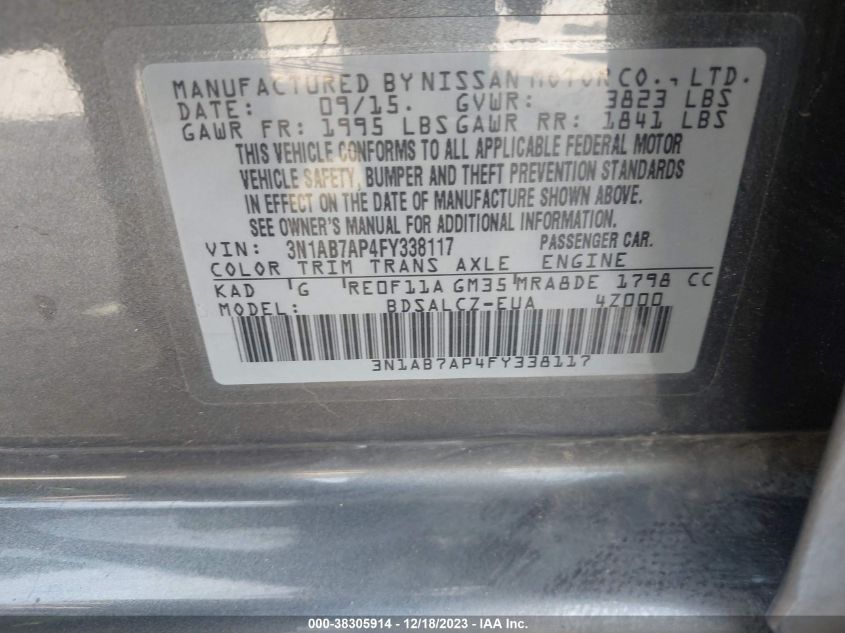 3N1AB7AP4FY338117 2015 Nissan Sentra S