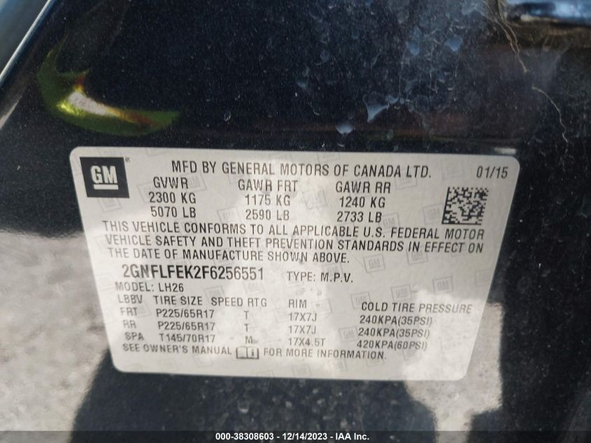 2GNFLFEK2F6256551 2015 Chevrolet Equinox 1Lt