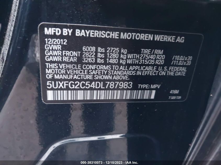 VIN 5UXFG2C54DL787983 2013 BMW X6, Xdrive35I no.9