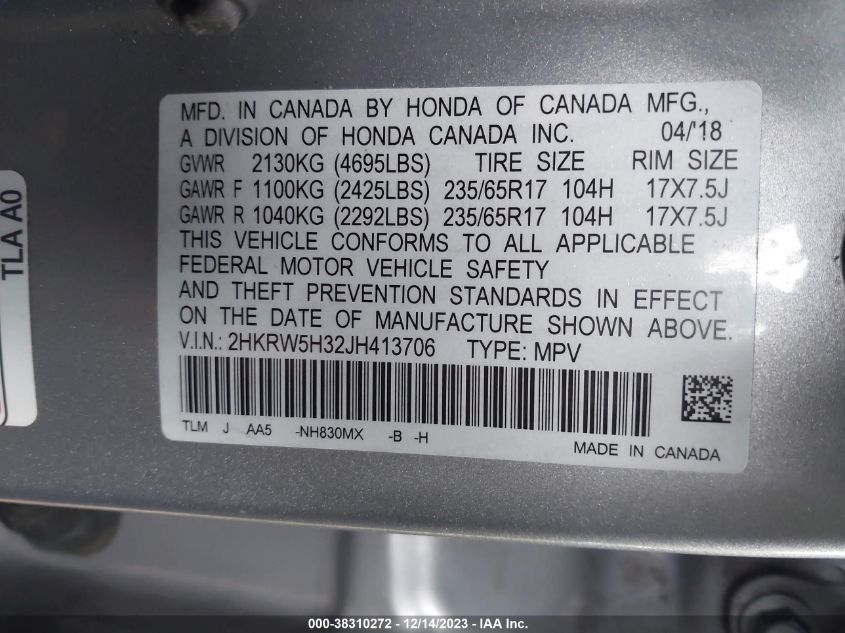 2HKRW5H32JH413706 2018 Honda Cr-V Lx