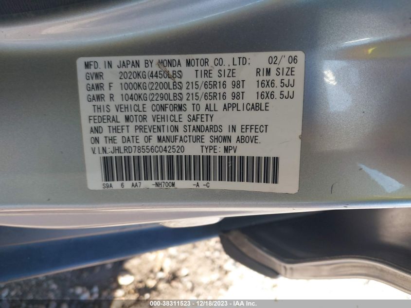 JHLRD78556C042520 2006 Honda Cr-V Lx