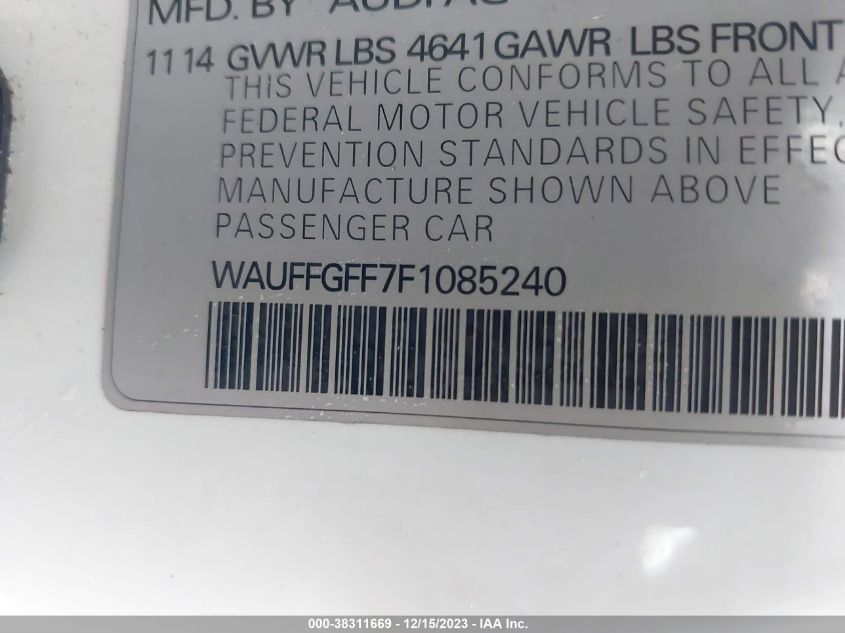 2015 Audi S3 2.0T Premium Plus VIN: WAUFFGFF7F1085240 Lot: 38311669