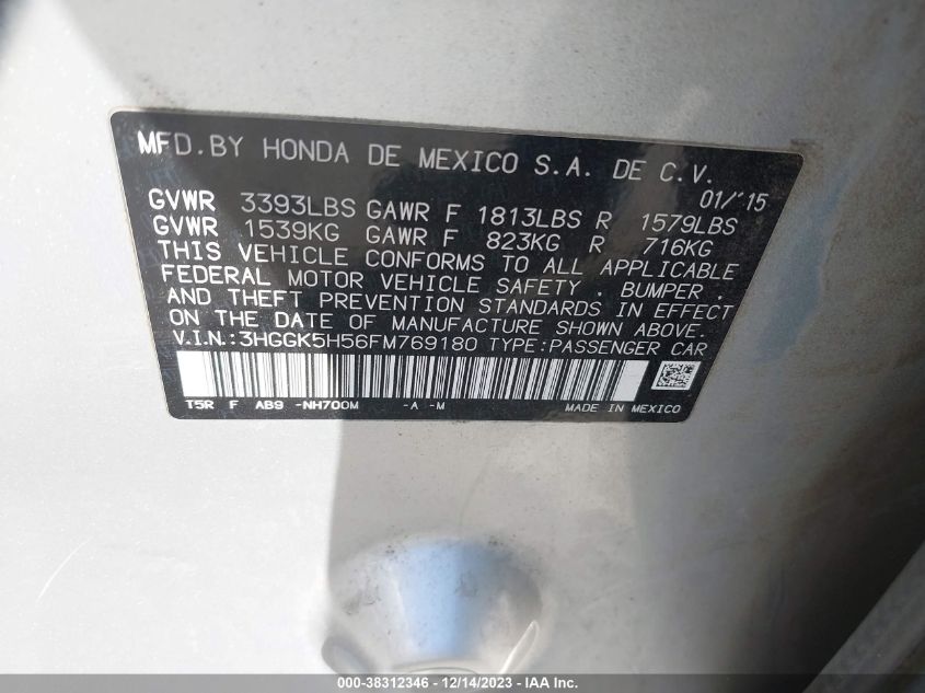 3HGGK5H56FM769180 2015 Honda Fit Lx