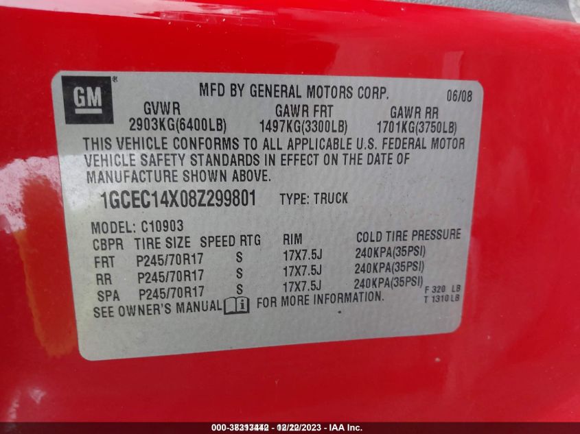 1GCEC14X08Z299801 2008 Chevrolet Silverado 1500 Work Truck