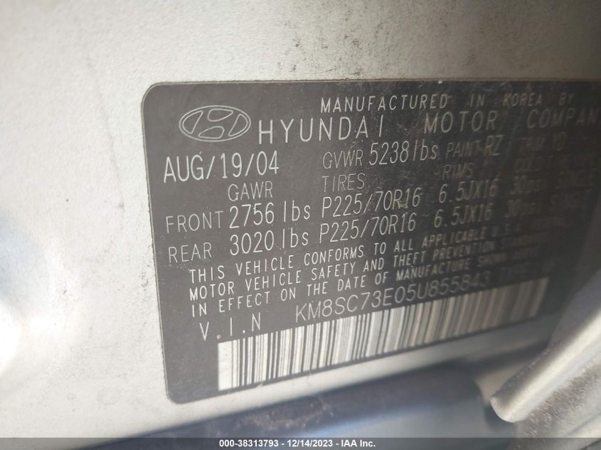 KM8SC73E05U855843 2005 Hyundai Santa Fe Gls/Lx