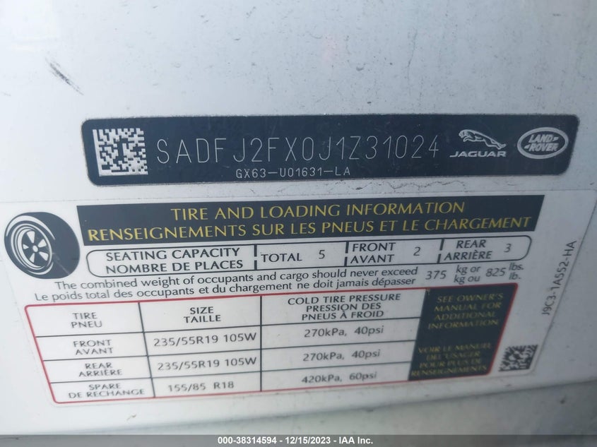 2018 JAGUAR E-PACE SADFJ2FX0J1Z31024