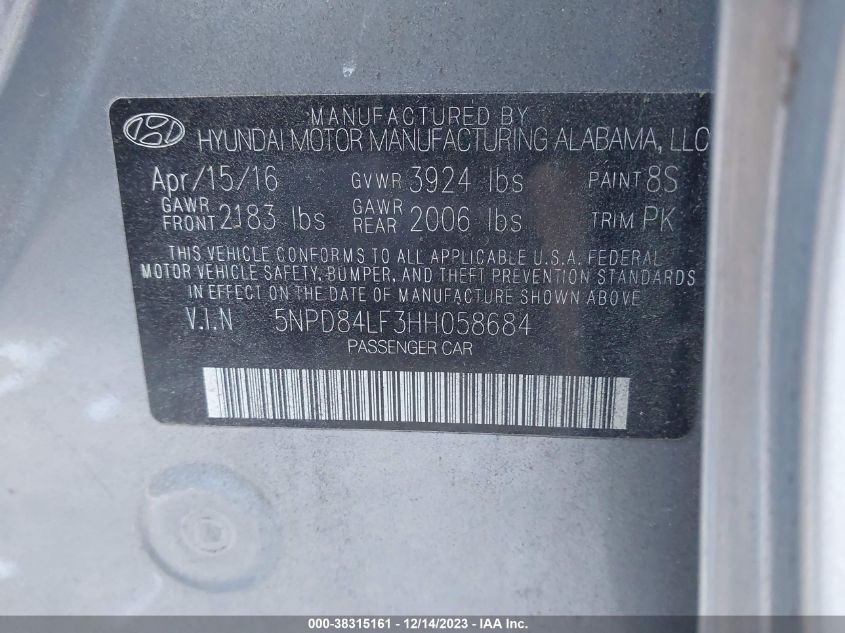 5NPD84LF3HH058684 2017 Hyundai Elantra Se