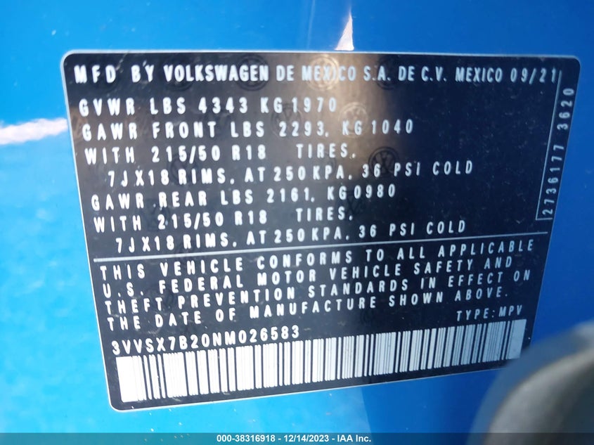 2022 VOLKSWAGEN TAOS SE - 3VVSX7B20NM026583