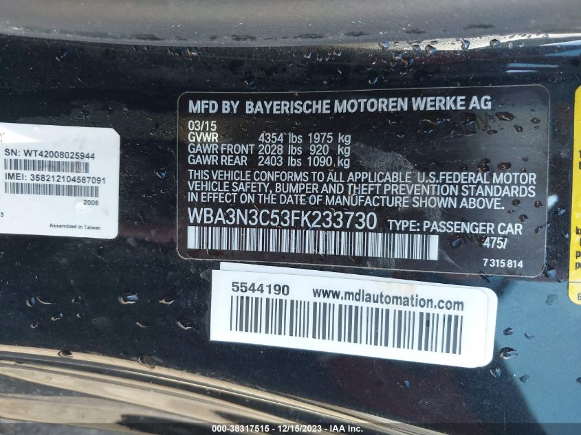 WBA3N3C53FK233730 2015 BMW 428I