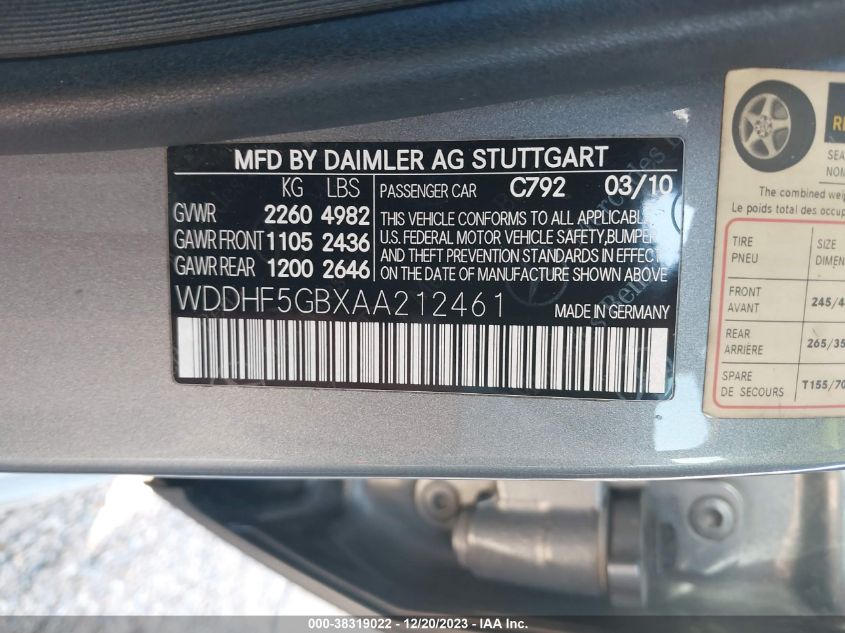 WDDHF5GBXAA212461 2010 Mercedes-Benz E 350