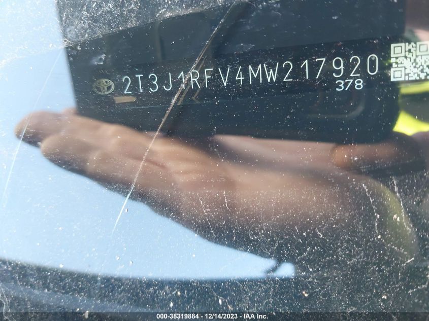 2021 Toyota Rav4 Adventure VIN: 2T3J1RFV4MW217920 Lot: 38319884