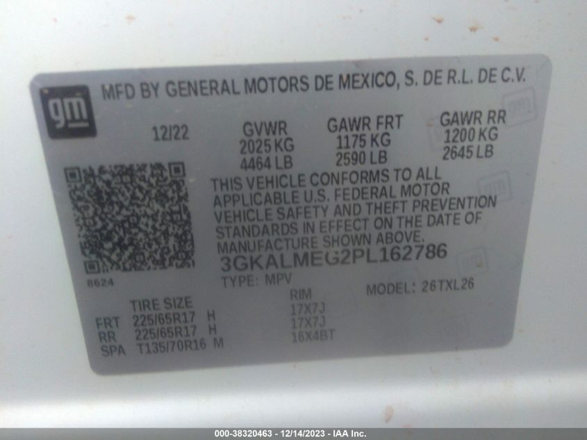 2023 GMC Terrain Fwd Sle VIN: 3GKALMEG2PL162786 Lot: 38320463