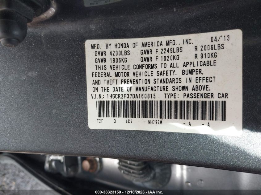 1HGCR2F37DA160815 2013 Honda Accord Lx