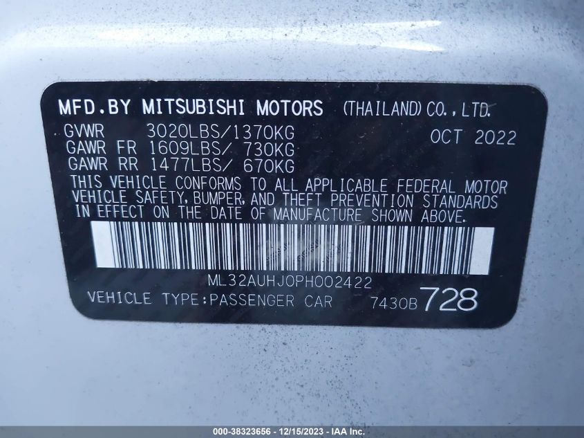 ML32AUHJ0PH002422 2023 Mitsubishi Mirage Es