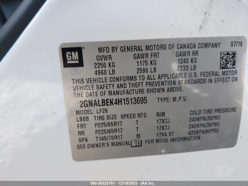 2GNALBEK4H1513695 2017 Chevrolet Equinox Ls