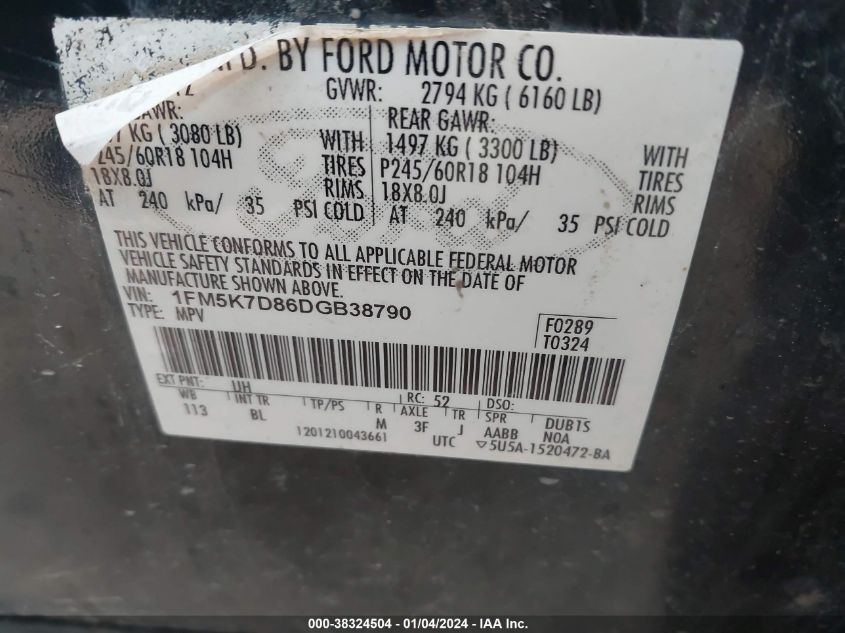 1FM5K7D86DGB38790 2013 Ford Explorer Xlt