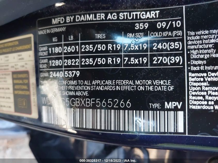 WDCGG5GBXBF565266 2011 Mercedes-Benz Glk 350