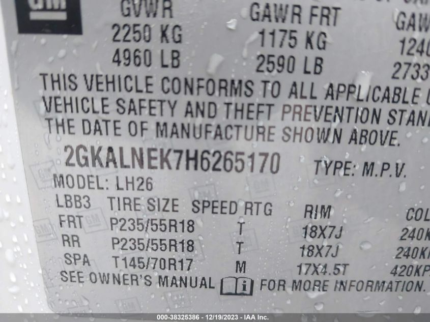 2GKALNEK7H6265170 2017 GMC Terrain Sle-2