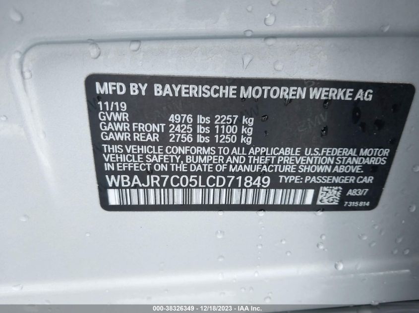 WBAJR7C05LCD71849 2020 BMW 530I xDrive