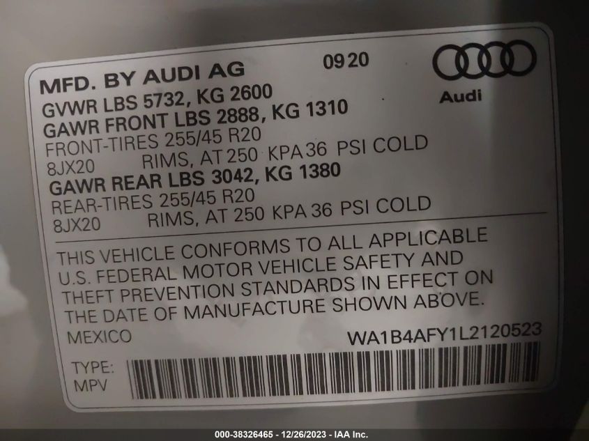 WA1B4AFY1L2120523 2020 Audi Sq5 Premium Plus Tfsi Quattro Tiptronic