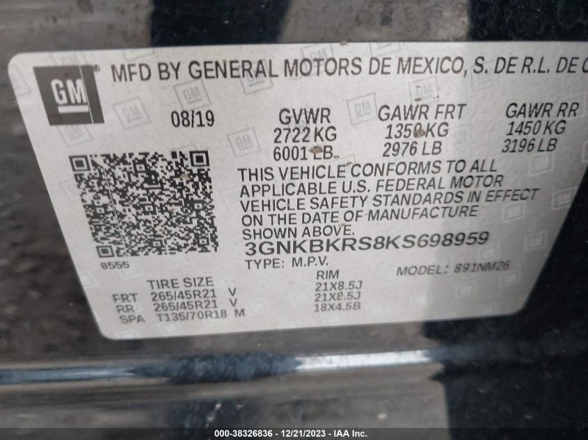 3GNKBKRS8KS698959 2019 Chevrolet Blazer Premier