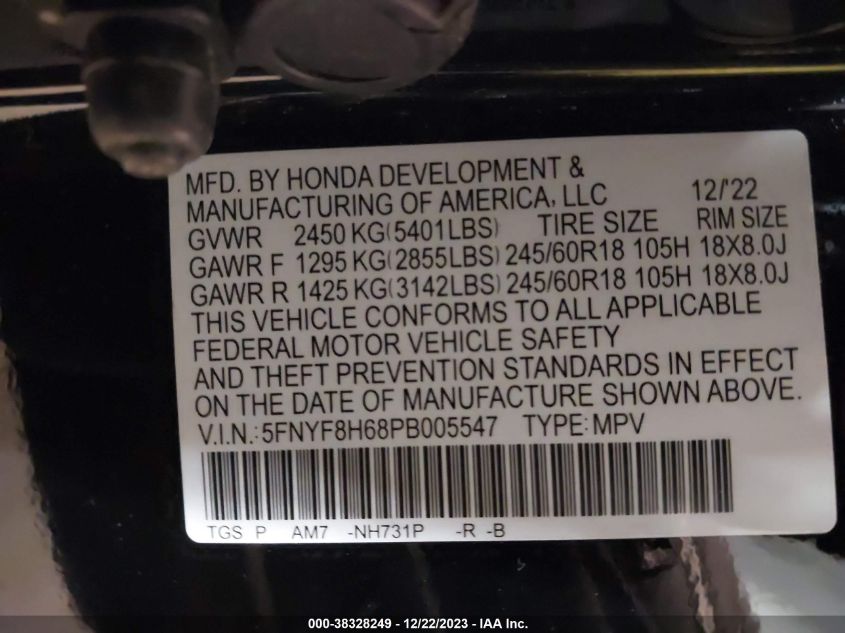 5FNYF8H68PB005547 2023 Honda Passport Awd Trailsport